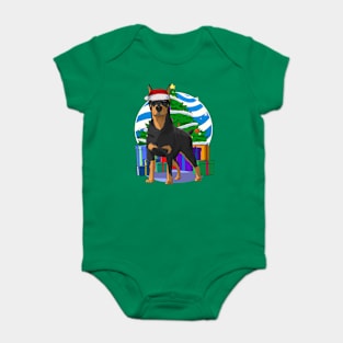 Doberman Pinscher Santa Christmas Tree Baby Bodysuit